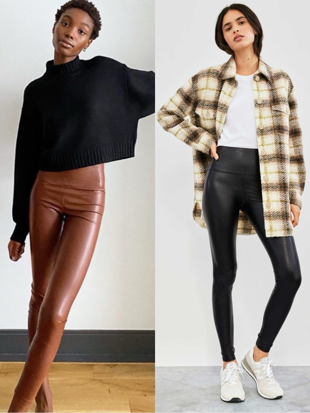 Aritzia BUNDLE of two Daria Faux Leather Pants Size XS Brown/Black Leggings